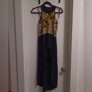 7th Ave Studio New York & Company -  Black and Gold High Low Halter Sundress